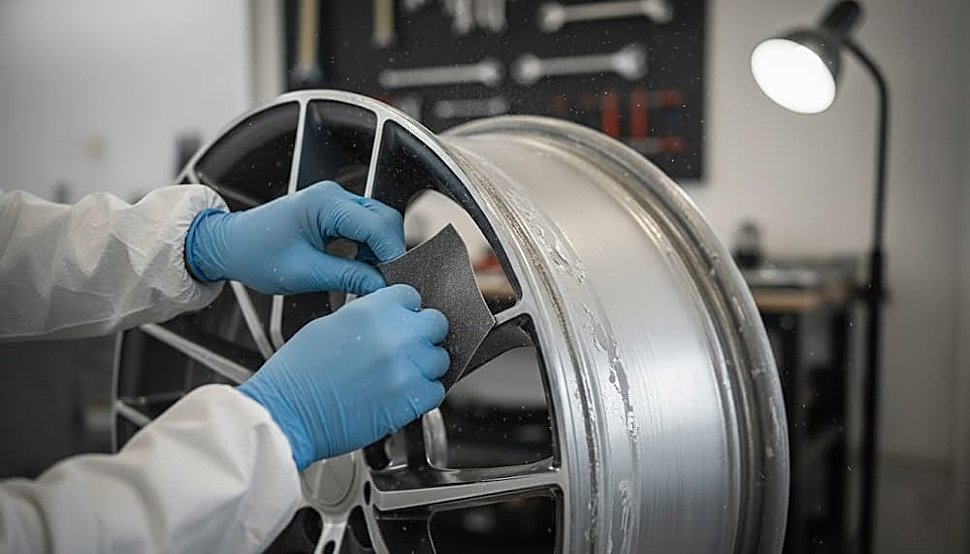 Шлифовка и грунтование поверхности колесного диска