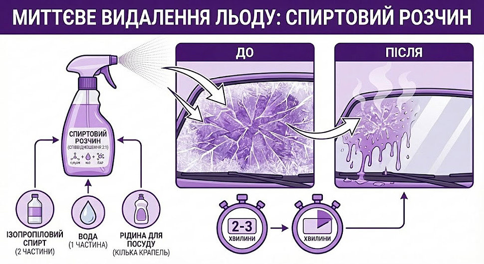 Спиртовой раствор для размораживания стекла автомобиля - рецепт 2 к 1 с водой Спиртовой раствор для размораживания стекла автомобиля - рецепт 2 к 1 с водой