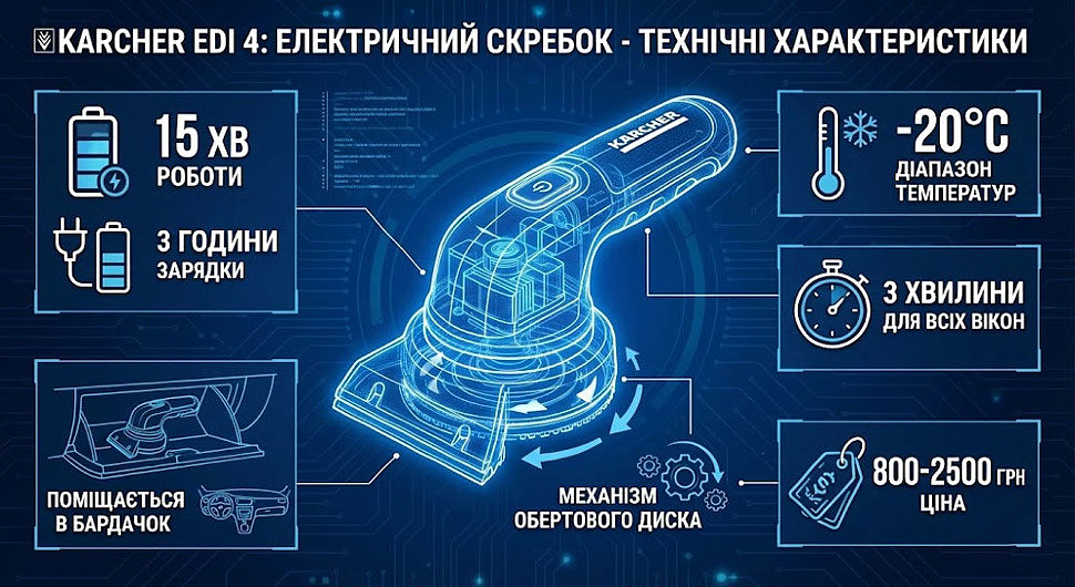 Электрический скребок Karcher EDI 4 для удаления льда со стекла автомобиля - характеристики Электрический скребок Karcher EDI 4 для удаления льда со стекла автомобиля - характеристики